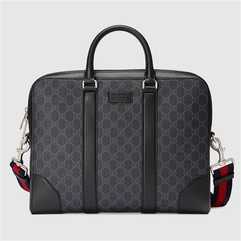 gucci black full leather mens briefcase|gucci web gg supreme briefcase.